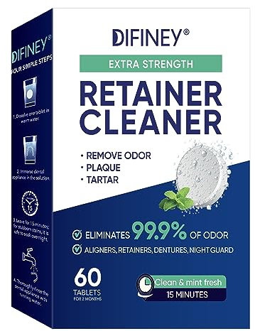 Cleaner, Invisalign, Holder, Mouth Guard, Aliger, Night Protection - Denture Cleaning Tablets Crystals - Removes Odors, Removes Stains, Plaques - 60 Fresh Mint Holders for Invisalign