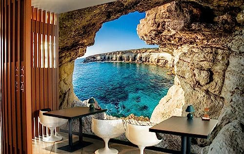 Papier Peint panoramique Peintures murales de papier peint de pierre de grotte d'océan 3D, 274 * 254cm Tableaux Muraux Photo Décoration Murale Salon Chambre