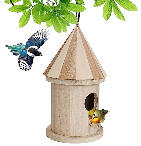 Vogelkisten Holz Vogelhaus Hängende Vogelhäuser für Garten DIY Outdoor minimalistischer Stil Schutz wetterfestes Vogelhaus Nistkasten für Gartenhof Balkon, runde Tür