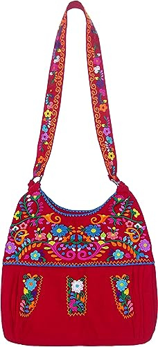 YZXDORWJ Mexican Embroidered Bag for Women Floral Traditional Handbag Satchel Morral Bag (V-R)