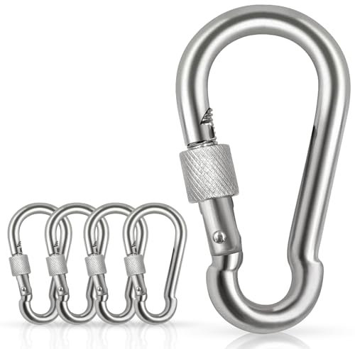 Spencer Locking Carabiner Clips 4 4 Pack-304 Premium Stainless Steel Thumb Screw Carabiner Clip Heavy Duty For Outdoor, Camping, Hiking, Swing, Gym, Dog Leash and More