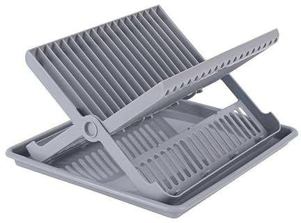 FlashPrix Escurreplatos Plegable con Bandeja, Escurridor de Platos de Plástico Resistente para Cocina, Compacto, Gran Capacidad, 37 x 33 x 21 cm, Gris