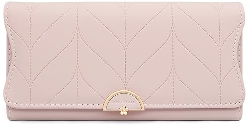 Portefeuille Femme Longue PU Cuir, Porte Monnaie Femmes Grande Capacite avec Compartiment à Monnaie Zippé, Longue Porte Feuilles pour Femme avec 9 Emplacement de la Carte (A-Rose)