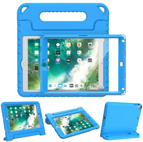 SINSO Funda infantil para iPad de 9.7 pulgadas - 2017/2018, iPad Air 2 - Azul con protector de pantalla, a prueba de golpes, funda para niños con asa, soporte