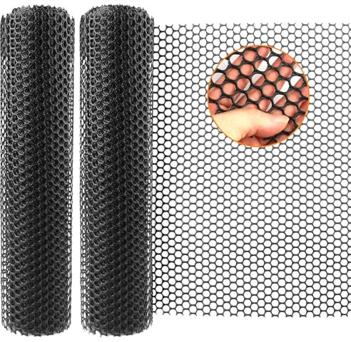 Lot de 2 rouleaux de grillage hexagonal en plastique de 40 cm de large et 3 m de long pour améliorer la protection de votre jardin et plus encore, noir GENHAKON.