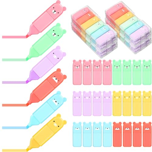 Tenare 24 Stück Macarons Mini Textmarker Pastell Textmarker Set Süße Leuchtstifte Bär Textmarker Lustige Leuchtmarker Geschenk mit Keilspitze Design für Kinder Erwachsene Schulsachen Bürobedarf