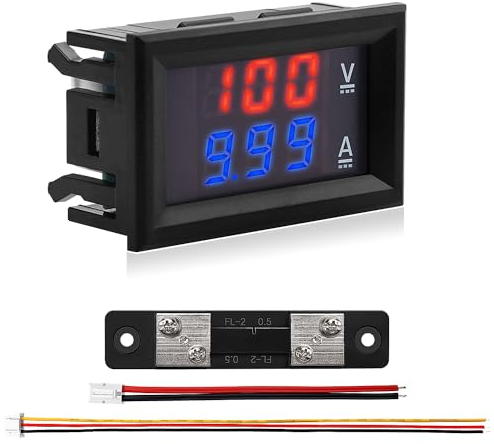 VooGenzek 0.28 LED Voltmetro Amperometro, Multimetro Digitale Rosso e Blu Tester di Tensione per Display, DC 0-100V 50A, con Shunt di Corrente da 50A, per Misuratore di Pannello Volt Amp Gauge