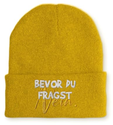 tshirtladen Beanie Mütze Bevor du fragst NEIN! Statement Wintermütze, Farbe: Mustard
