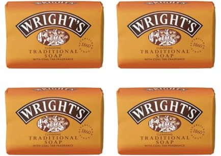 Wright's Coal Tar Traditional Soap -Pack of 4 with Sanitral Natural Wooden Bamboo Soap Dish Storage Holder-Cleaning Set