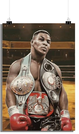25 Artstreet Mike Tysonposter | Boxchampion-Porträt | Gürtelgewinnender Moment | Wandkunst-Dekor (60x90)
