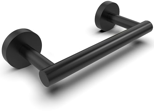 WZRUA Black Toilet Roll Holder Wall Mounted, SUS304 Stainless Steel Toilet Paper Holder for Bathroom, Double Post Pivoting Toilet Roll Holder for WC, Washroom
