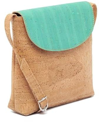 Kork-Deko Kleine grüne Handtasche aus Naturkork-Stoff - Tragetasche mit Schultergurt - Vegane Schultertasche - Clutch - Nachhaltig