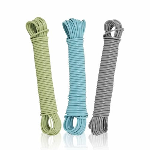Tendedero resistente recubierto de PVC, 20 metros de largo, núcleo de acero, cuerda de lavado, cuerda de plástico, perfecta para secar ropa, toallas, hogar, jardín y uso al aire libre, línea de secado