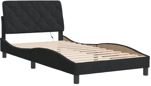 vidaXL Bettgestell, Bett mit LED ohne Matratze, Bettrahmen mit Lattenrost für Schlafzimmer, Einzelbett SchlafzimmerBettgestell Schwarz 100x200cm Samt