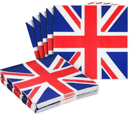 20Pcs Union Jack Napkins Serviettes Party Decorations,British Decoration Tissue United Kingdom Napkin UK Flag Paper Napkins for VE Day 80th Anniversary Decoration Union Jack Royal Party Supplies