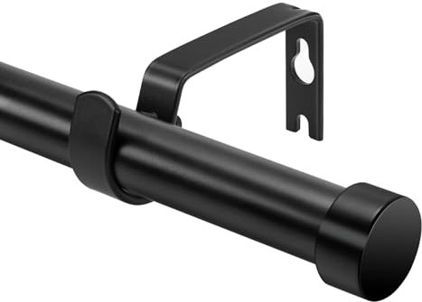 WISYOK Curtain Poles 45 to 114cm, Adjustable Black Curtain Rods with Brackets Fitting Set, 25mm Curtain Poles for Bedroom, Living Room, Outdoor