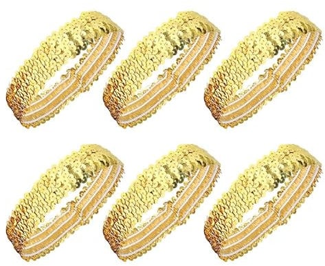 Sequin Headband Kit - 6PCS Elastic Sparkly Gold Sport Head Band Glitter Headband for Women