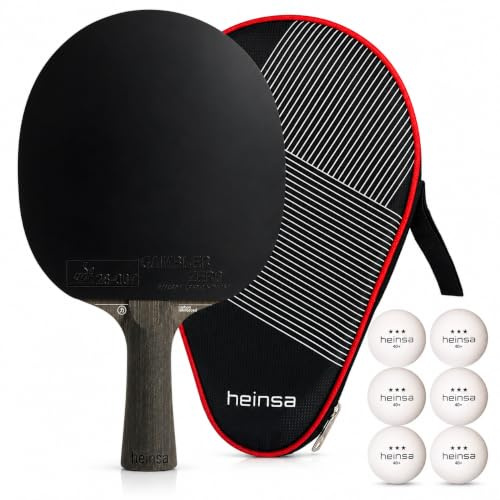heinsa Carbon Profi Tischtennisschläger ITTF Wettkampf zugelassen Black Edition aus Lichtnussbaum mit Premium Verpackung und Bällen