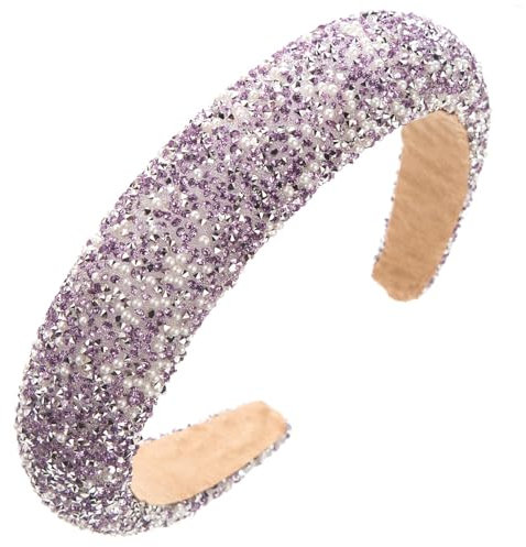 Serre-Tête Perles avec Strass,Violet Bandeau à Paillettesen Strass pour Femmes Bandeau Diamant Imitation Diamant Cristalpour Fêtes Mariage Anniversaire Décor