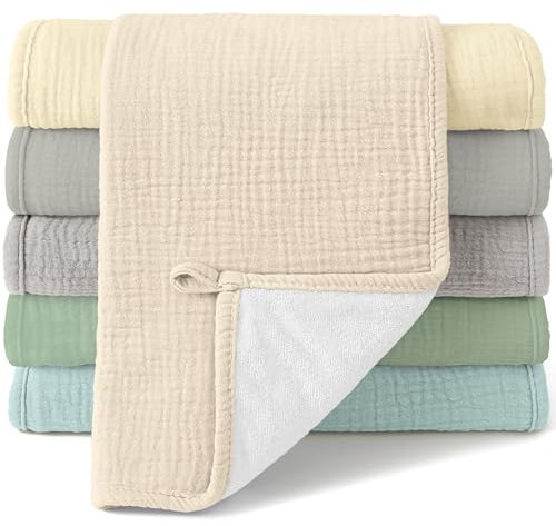 Bearmoss Moltontücher Baby 100% Baumwolle Weiche Spucktücher Baby, 6er Pack 50x25cm für Jungen Mädchen(GrünlichBraun)
