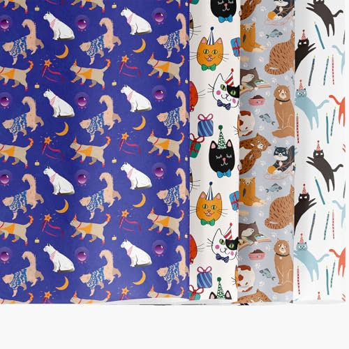 We Moment Zone 8 Bögen Geschenkpapier Katzenmotive, 70x50cm pro Blatt,für Geschenke zum Geburtstag oder zu Weihnachten für Katzen,kätzchen, Katzenbesitzer,Mädchen und Jungen