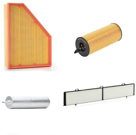 Kit 4 Filtri Auto Compatibili con BMW Serie 1, Serie 3, E87, E90, 118D, 120D, Include Filtro Aria, Olio, Carburante e Abitacolo