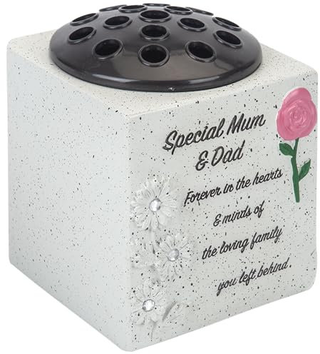 Special Mum & Dad Grave Flower Pot Vase – Memorial Ornament with Heartfelt Inscription – Weatherproof Flowers Holder for Graveside Remembrance