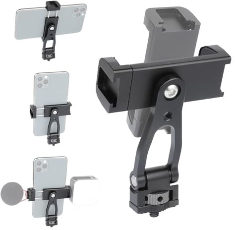 UTEBIT Handy Halterung Stativ Adapter, Metall Handystativ mit 2 Kaltschuhen und 1/4 Gewinde, 360° Und 180° Drehbar Stativ Für Smartphone, Digitalkamera, Mikrofon Und LED-Videoleuchte