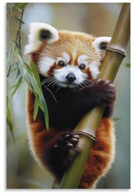 YMHDJYH Tier-Poster, niedlich, roter Panda, Bambus, Wandkunst, Wandkunst, Wandbild, moderne Dekoration, hängendes Kunstposter, 20 x 30 cm