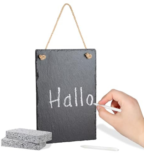 LiWiBet Schiefertafel zum Aufhängen groß 20x30 cm, Schiefertafel zum Beschriften mit Kreide und 2 Schwamm, Schiefer Kreidetafel Memotafel Schieferplatte Tafel Wand Notiztafel
