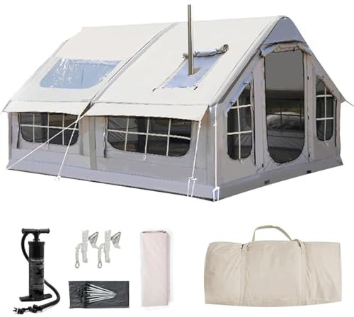 6-8 Personen Aufblasbares Campingzelt Mit Pumpe, Einfacher Aufbau wasserdichte Outdoor Oxford Zelte, 4-Jahreszeiten-Luftzelt Mit Mesh-Fenster, Wasserdicht Winddicht Glamping Zelte Große Apsis