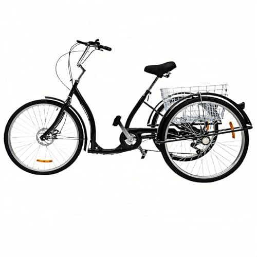 26 Zoll 3 Räder Dreirad für Erwachsene Fahrrad aus Kohlenstoffstahl mit Einkaufskorb, Upgrade Seniorenfahrrad mit Doppelten Bremsen Vorne und Hinten, Fahrrad mit Hoher Stabilität (Schwarz)