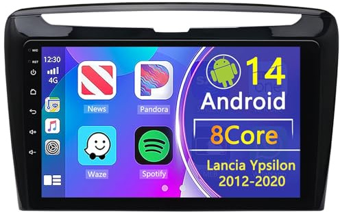 Android 14 Autoradio per Lancia Ypsilon 2012-2020 con Carplay Android Auto, 9 pollici HD TouchScreen Schermo Navigatore con Bluetooth WiFi GPS RDS FM Schermo diviso(4+64GB 8Core)