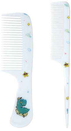 2pcs Blue Hair Combs Set for Girls, Fine Tooth Comb & Rat Tail Styling Comb | Mini Baby Plastic Hairbrush Tools Accessories for Toddlers Kids Women All Hair Types (Dinosaur)