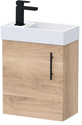 Balterley Wall Hung Vanity Basin 400mm Bleached Oak & Matt Black Handle