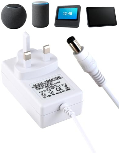 Amztour 18V 1.67A Power Adapter 30W Power Adapter for Echo (3rd 4th Gen) Echo Show 8/10/15 Echo Plus (2. Gen) Echo Show (2. Gen) 1.5M Power Cable Compatible with Alexa, White