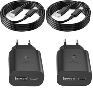 25W USB C Ladegerät Super Fast Charger mit 2M Typ C Ladekabel, 2-Port USB-A&USB-C Handy Netzteil Adapter für Samsung Galaxy S26 S25 S24 S23 S22 S21 Ultra S10 S9 A56 A55 Tab A9+ S10 Tablet, 2er-Pack