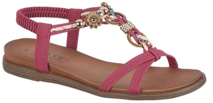 Jo & Joe Ladies Braided T-Strap Design Embellished Trim Elasticated Back Strap Flat Sandals