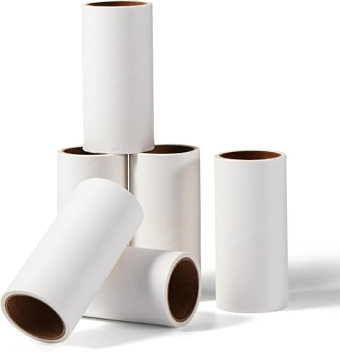 Vinabo Rouleau Adhesif Vetement Recharges 6 Rouleaux,Total 360 Feuilles Rouleau Poils Animaux très Collant,Recharge Brosse Anti Poils Animaux pour Vêtements,Lit,Tapis,Poils d'animaux Chats/Chiens