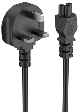 3 Pin Power Cable UK Plug Monitor Power Cable, 1.5m/5ft 5A 250V C5 PC Laptop Lead for Acer, Dell, HP, Sony, Vaio, Delta/Lenovo ThinkPad, IdeaPad, X1, Yoga, Edge, Helix/Asus Rog, Trio/LG 32LN520B