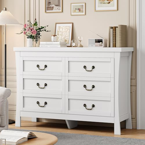 FEONASE Kommode fürs Schlafzimmer, 6 Schubladen für viel Stauraum, modernes Holz-/MDF-Schrankmöbel, 120x40x80 cm, Weiß