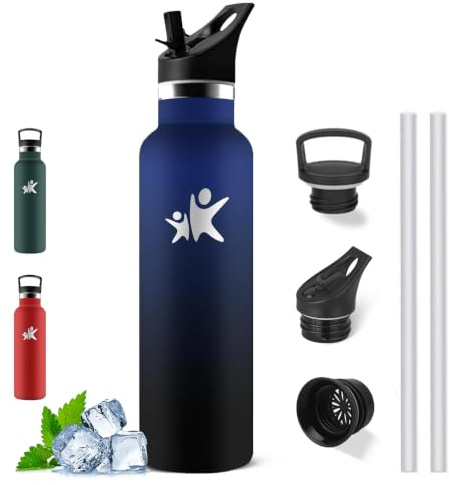 Botella Agua Acero Inoxidable, Botella Termica 1 litro, A Prueba de Fugas, Cantimplora con Pajita, sin Bpa, Aislamiento al Vacío, Garrafa Termica para la Triatlón, Escalada, Gimnasio y Pilates
