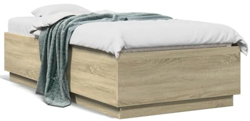Qnhdfrt Bettgestell 75x190 cm Einzelbett in Sonoma-Eiche Optik, Stabiler Bettrahmen aus Holzwerkstoff, modernes Design, Pflegeleichte Oberfläche für Schlafzimmer
