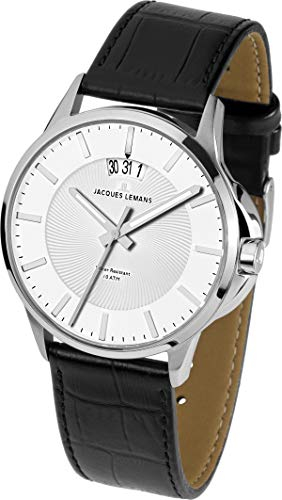 JACQUES LEMANS Herrenuhr Sydney Lederarmband massiv Edelstahl 1-1540B
