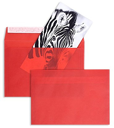 100 Stück, Farbige Transparente Briefumschläge, DIN C5, Haftklebung mit Abziehstreifen, Gerade Klappe, 92 g/qm Offset, Ohne Fenster, Rot (Transparent-Intensivrot), Blanke Briefhüllen