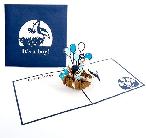 Pop Up Karte zur Geburt „It´s a boy!“ 3D Glückwunschkarte mit Umschlag