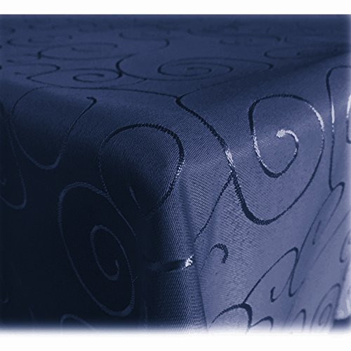 JEMIDI Tischdecke Ornamente Seidenglanz Edel Tisch Decke Tafeldecke 31 Größen und 7 Farben Dunkelblau 135x180