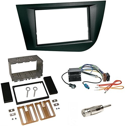 Einbauset : Autoradio Doppel 2-DIN Blende Radioblende schwarz + Quadlock - ISO Radio Adapter Radioadapter + Fakra Antennenadapter kompatibel mit Seat Leon (1P/1PN) 09/2005-03/2009