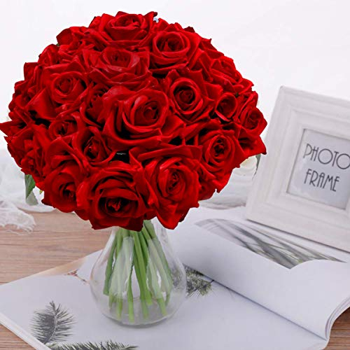 Pauwer 2 pezzi Fiore Artificiale 18 bouquet Fiori di rosa finti di seta per decorazione domestica fai-da-te per giardino di nozze, rosso