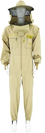 LYSON Imkeranzug mit Schleier, Handstulpen mit Daumenloch Imkeroverall belüftet Professionelle Imkerbekleidung mit abnehmbarem Hut PREMIUM (S, beige)